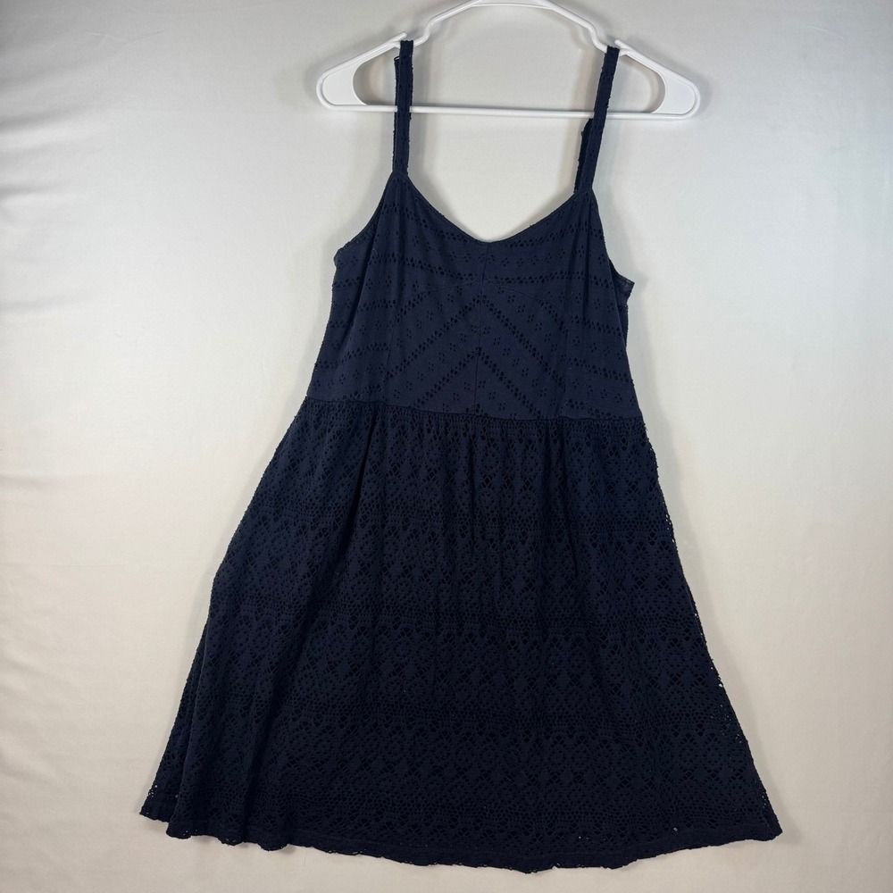Lilka Anthropologie‎ Navy Blue Eyelet Lace Smocked Back Mini Dress Womens Medium